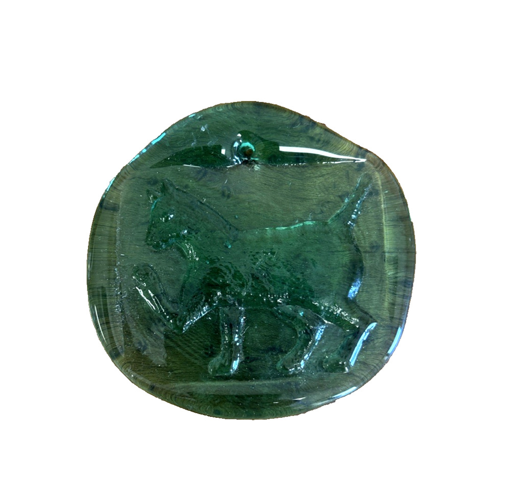 Blenko Pressed Glass Cat Suncatcher Green 3.75”
